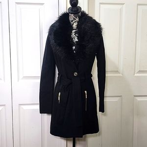 G by Guess Black Fur Wool Coat S